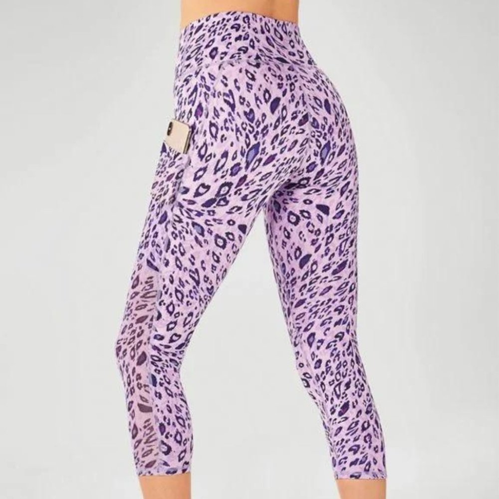Fabletics Leggings - High-Waisted Capri Purple Cheetah Print Leggings Size S